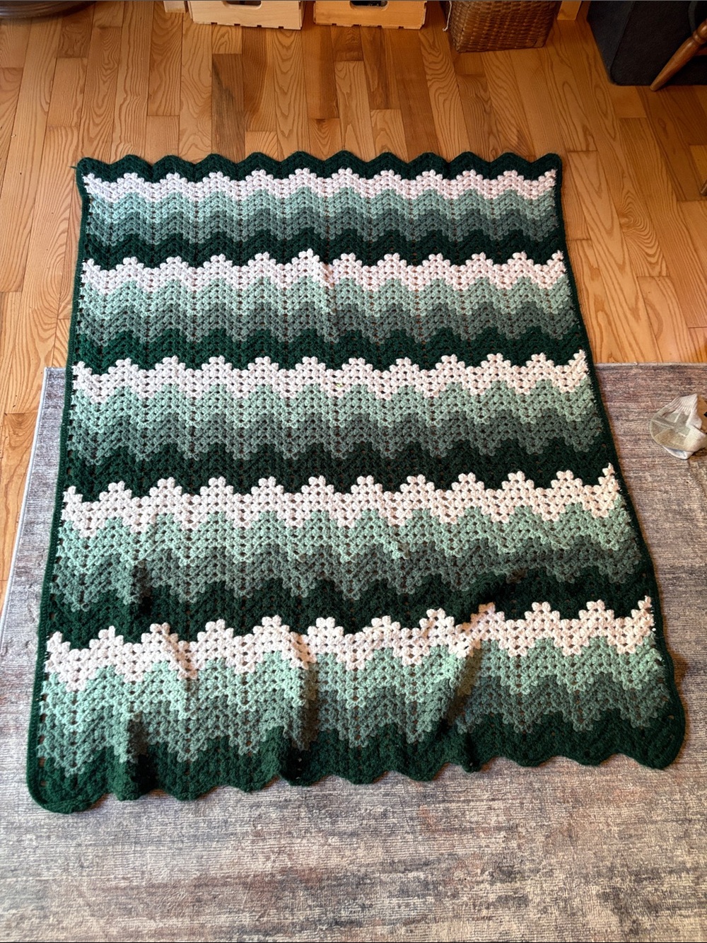 Vintage Handmade Chevron  Granny  Crochet Blanket Cottagecore